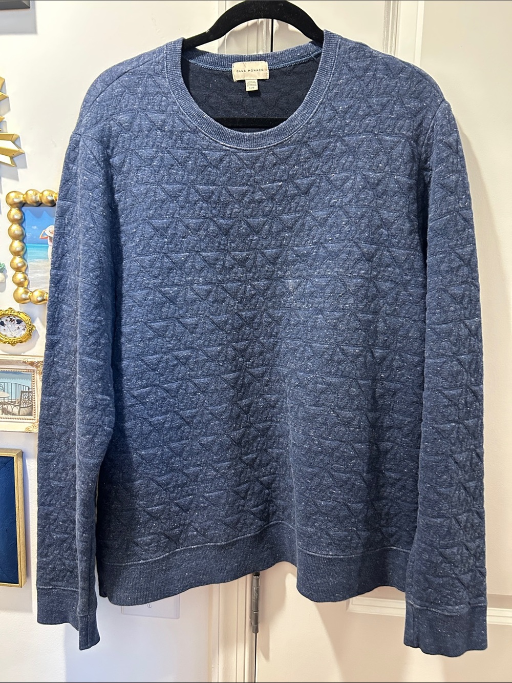 Club Monaco Quilted Crewneck Sweatshirt in Denim Blue